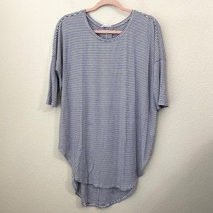Anthropologie Floreat Tunic Top XS Striped Oversized Hi Low Hem Navy White